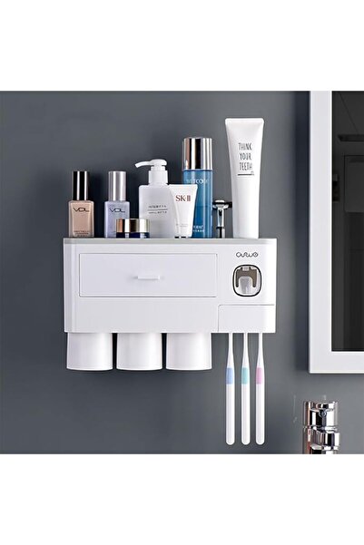 Arabest حامل فرشاة أسنان، طقم ضغط مع موزع معجون أسنان أوتوماتيكي يُثبت على ال...