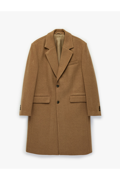 Koton Regular Fit Pocketed Mono Collar Buttoned Long Cashmere Coat