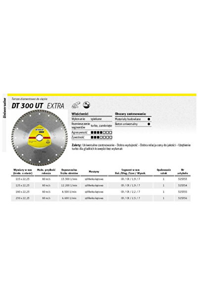 shumee KLINGSPOR TURBO DIAMOND BLADE 230mm x 2.5mm x 22.2mm EXTRA DT300UT, CO...