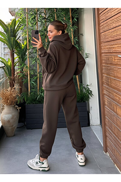 CMZ COLLECTİON Kadın 3 İplik Premium Eşofman Takımı Oversize Kapüşonlu – Kışl...