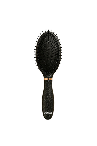 doneel Natural Scalp Friendly Plastic Hair Brush Soft Medium Pins- Black