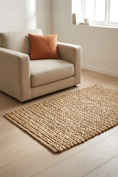 Digithome Jüt Hasır Dikdörtgen Oturma Odası Yatak Odası Natural Halı 150X100 cm