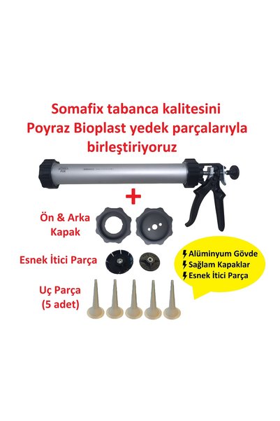 PB Poyraz Bioplast SM-0055 Sosis Silikon Tabancası Uzun 600ml + Yedek Parçalar