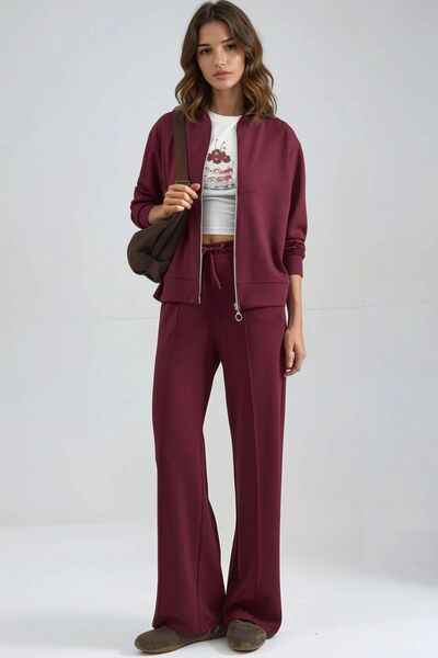 Hiccup Modal Textured Zippered Sweatshirt & Ribbed Pants Set Berşan Collection