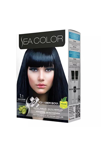 seacolor مجموعة صبغة شعر دائمة من سي كلر مع زيت الزيتون - 1.1 أزرق أسود