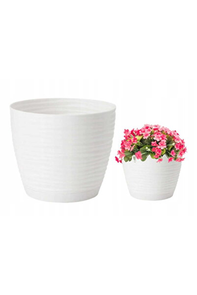 Other Doniczka z podstawką biała 26,5x24,5cm plasticowa