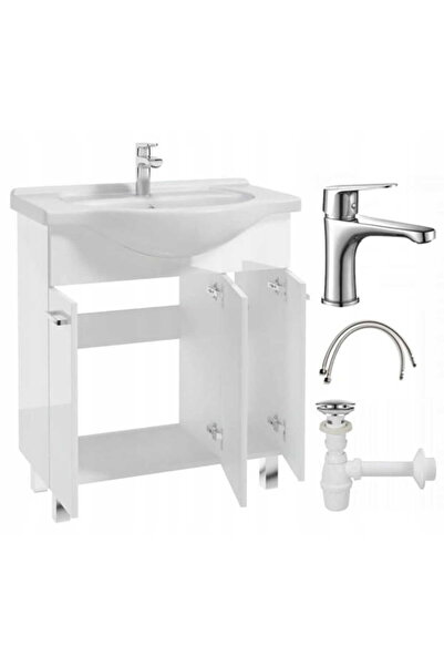 Other Bathroom cabinet with a washbasin on legs 84x75, standing white Mea with an elongated chrome tap