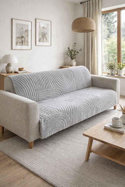 Decomia Home Bondie Kabartmalı Yumuşak Tüylü Gri Koltuk Örtüsü Koltuk Şalı (165x205 cm)