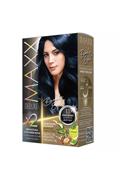 Maxx صبغة شعر دائمة فاخرة مع الكيراتين بزيت الزيتون وزيت الأرغان - 1.1 أزرق أسود