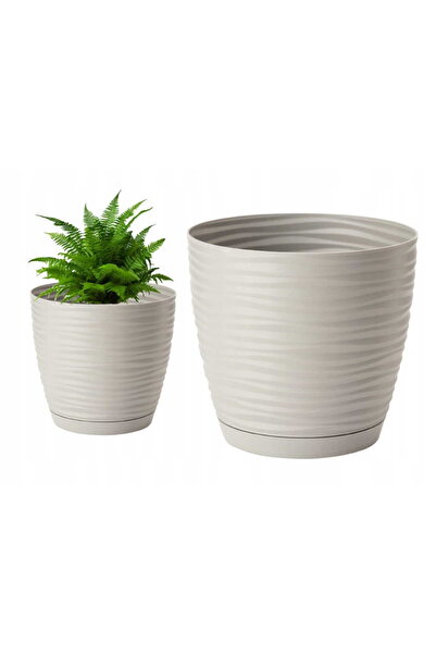 Other Doniczka z podstawką plastikowa jasnoszara 16,7x15,4 cm Sahara