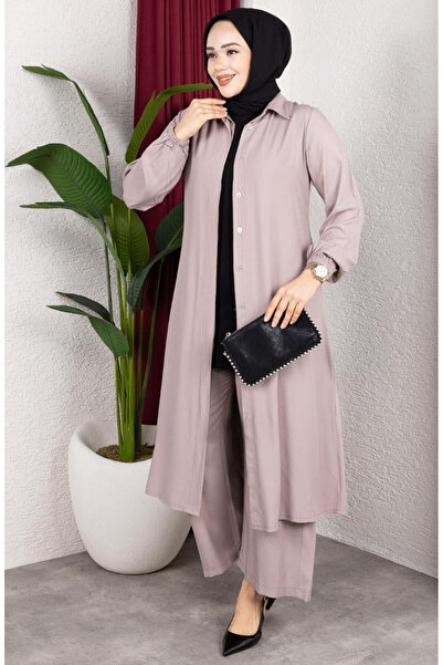 sefamerve Viscose Belmando Fabric Tunic Trousers Double Set 0340-05 Stone