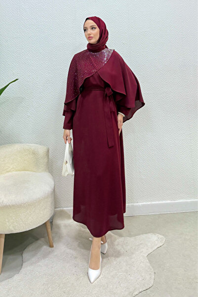 Tesettür Diyarı فستان سهرة إسلامي من قماش الكريب مع تفاصيل حجرية من فيليسا - ...