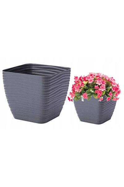 Other Doniczka z podstawką plastikowa antracytowa 12,7x11,8cm kwadratowa