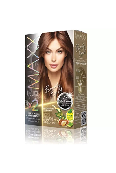 Maxx صبغة شعر دائمة فاخرة مع الكيراتين بزيت الزيتون وزيت الأرغان - 7.7 بني كراميل