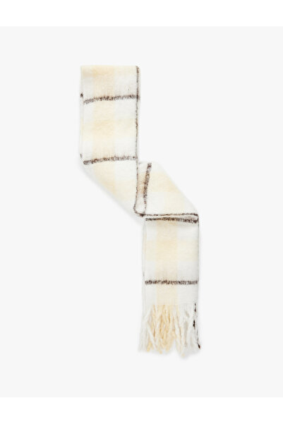 Koton Plaid Patterned Soft Textured Tasseled Long Scarf
