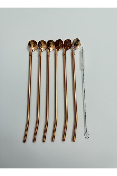 Elista 6-Piece Gold Straw Latte Spoon Cocktail Spoon and Cleaning Brush, 22 c...