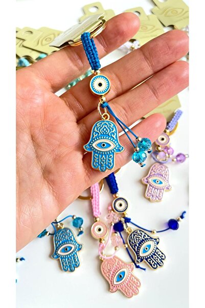 Cassime Blue Fatma Hand Patterned Evil Eye Beaded Keychain