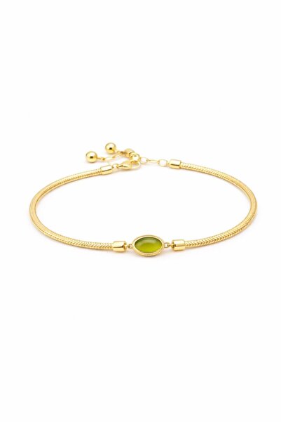 Çgk Çiğdem Gürel Kuyumculuk Yeşil Taş Detaylı Altın Balıksırtı Bilezik– Zarif...