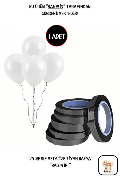 BALOMİS Metalize Siyah Rafya Balon İpi 25 Metre