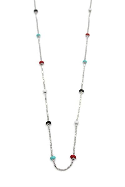 Royaleks Colorful Beaded Chain Necklace - Silver