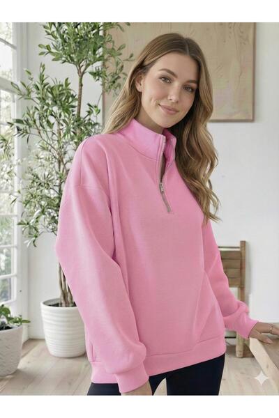 BW Bravely Wear Stand-Up Collar Half-Zip Basic Sweatshirt