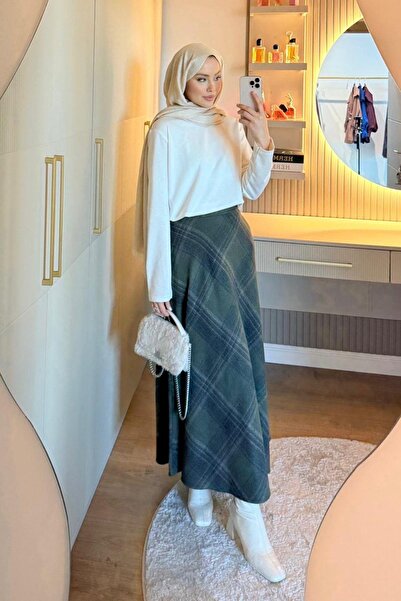 Hazamoda Plaid Skirt Khaki