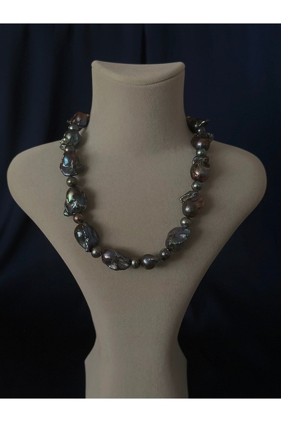 Butik Siyah Doğal İnci Kolye