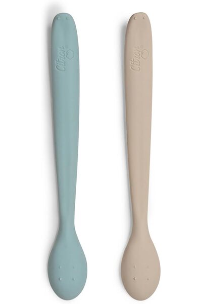 Citron ملاعق تغذية طويلة من السيليكون: لطيفة وآمنة لوجبات طفلك - رمادي/فيروزي