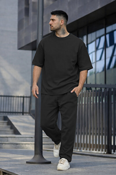 YAKAMEL Ανδρικό σετ φόρμας με λαιμόκοψη ποδηλάτου, ελαστική μέση και φαρδιά μ...