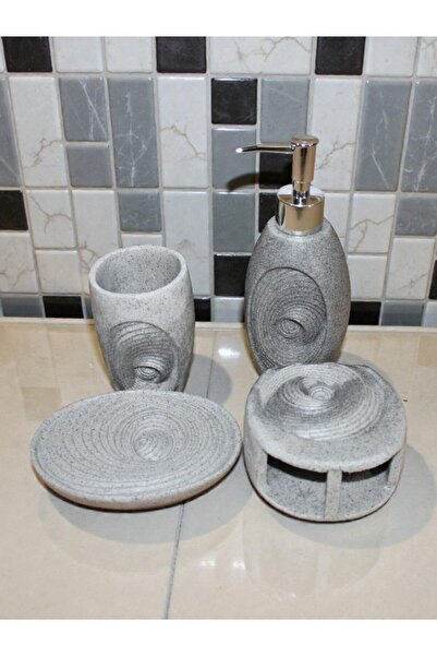 WDA طقم إكسسوارات حمام مكون من 4 قطع - موزع صابون، حامل فرشاة أسنان، كوب، وصحن صابون