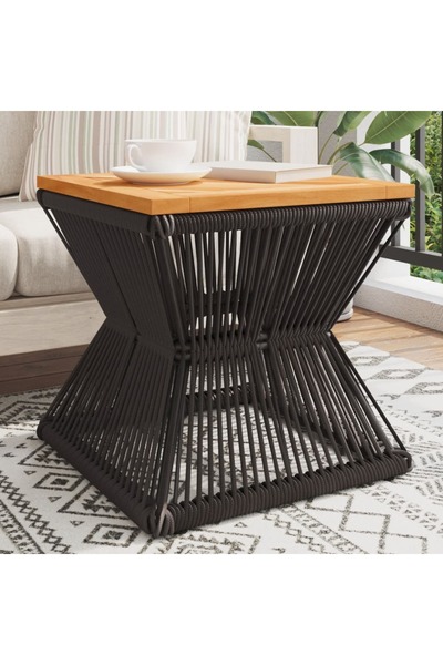 vidaxl Coffee Table with Wire Base Black 38x38x38 cm Solid Wood Acacia