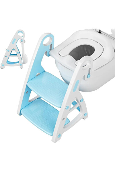 Little Mom Reductor WC copii StepUp Baby Blue, reglabil pe inaltime, cu manere ergonomice, colac moa
