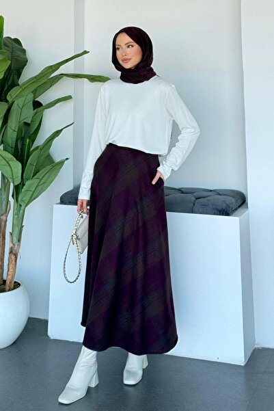 Hazamoda Plaid Skirt Plum