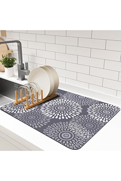 Arabest حصيرة تجفيف الأطباق، حصيرة فائقة الامتصاص لسطح المطبخ للأطباق والأواني والأسطح - رمادي