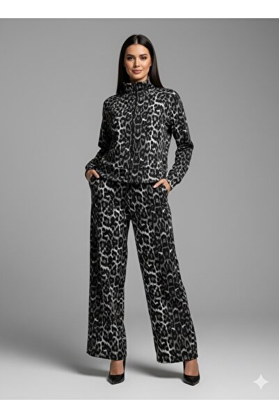 EmcyFiora Women's Leopard Print Tracksuit Set (Ef)