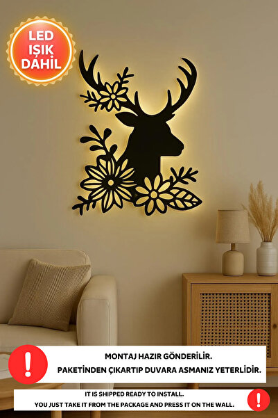 Dekorvin 1 Adet Geyik Led Işık Gece Lambası Oturma Odası Duvar Dekorasyon Kor...