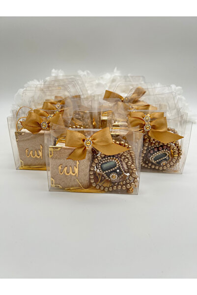 LenaToptan 10 Adet Çanta Görünümlü Kutu İçinde Mini Kuran, İnci Tesbih ve Taş...