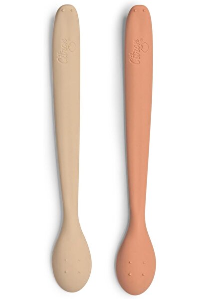 Citron Long Silicone Feeding Spoons: Gentle and Safe for Your Little One's Meals - Pink/Beige