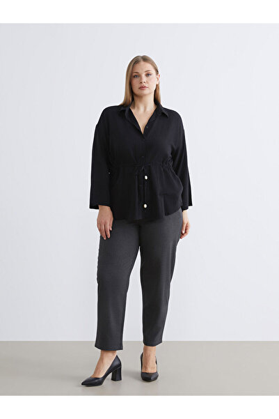 LC Waikiki Anthracite Plus Size Regular Fit Women's Trousers