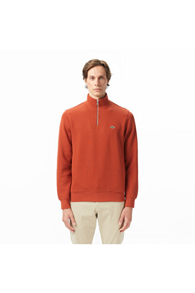 Lacoste Erkek Classic Fit Yarım Fermuarlı Turuncu Sweatshirt