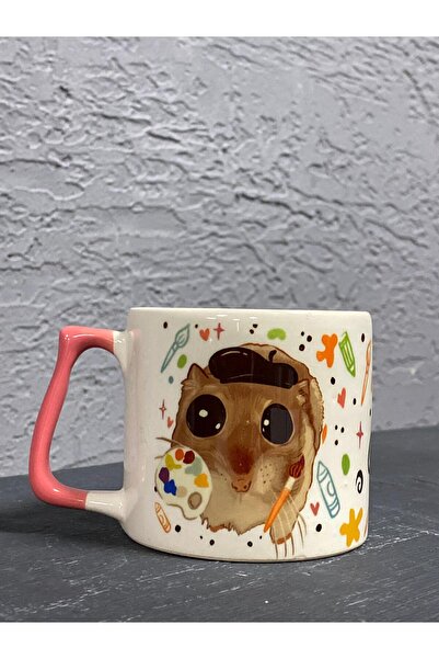 Kırtasiye Ofisi هواية الهامستر الحزين: رسام (فنان) كوب هدية للمكتب بمقبض وردي...