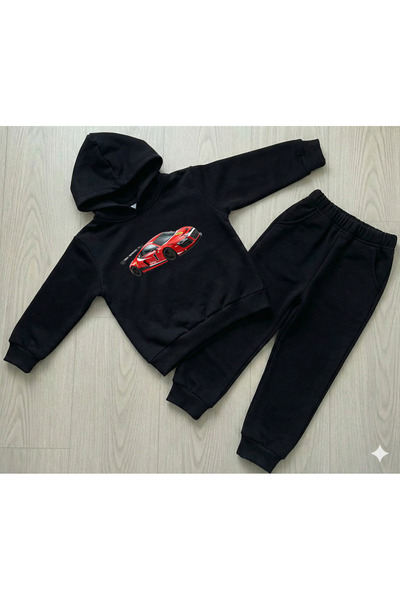 Machi طقم بدلة رياضية للأولاد من رالي كار مطبوع باللون الأسود بغطاء رأس مصنوع...