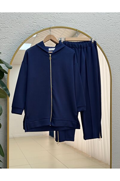 MİHRA STORE Caitilin Paça and Front Zippered Trouser Suit-Çi̇428 Navy Blue