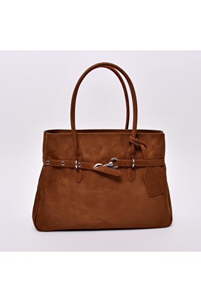 KlasBazaar Metal Toka Detaylı Taba Süet Çanta