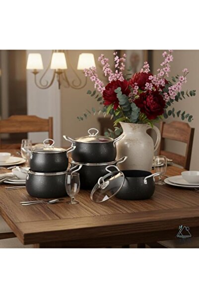 4as 4A.S Extra Non-Stick Cookware Set, Die-Cast Aluminium with Tempered Glass Lids, Granite Finish
