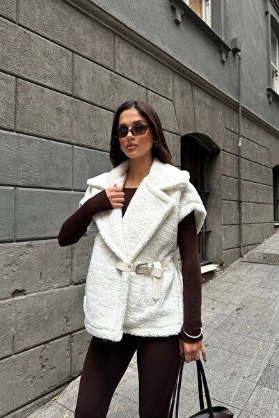 DONNA LISSA Women's Belted Lined Plush Teddy Vest