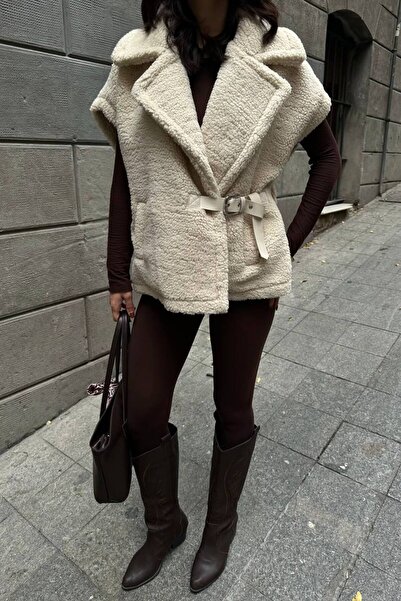 DONNA LISSA Γυναικείο βελούδινο γιλέκο με ζώνη και επένδυση