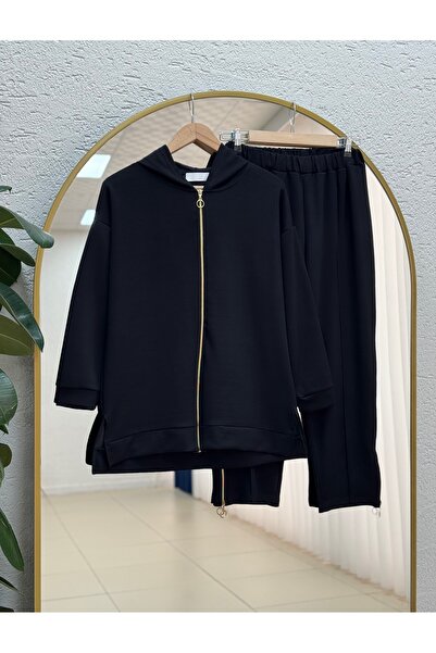 MİHRA STORE Caitilin Paça and Front Zippered Trousers Suit-Çi̇428 Black