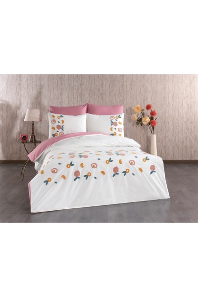 AYS DEKOR Puff Embroidered Double Duvet Cover Set 100% Cotton