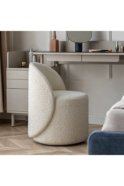 aramkhalej furnıture Round Nordic-style vanity seat in boucle fabric